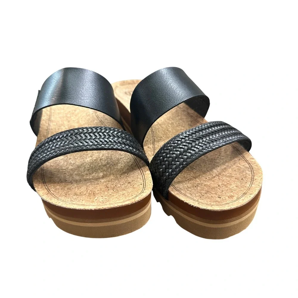 Reef Cushion Vista Hi Platform Sandals Black Braided Cork Slides Womens 10